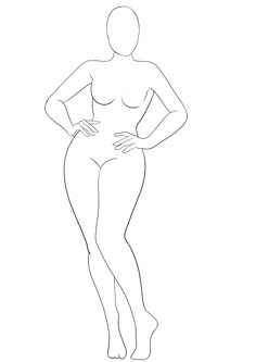 the outline of a woman's body is shown in black and white, with her hands on her hips