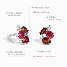 Our Orion Earrings adorned with the fiery essence of Ruby and Garnet, is the dynamic duo you didn’t know you needed. These exquisite earrings serve as a catalyst for achieving your goals, empowering you to pursue them with unwavering determination and drive. With their combined properties of confidence, motivation, and prosperity, you'll shine brighter than stars in the sky. 

Details
- Authentic Moon Magic Ruby & Garnet- White Zircon Embellishments- Stone Size: 1.2mm up to 4mm- Stone shape: Mar Fusion Style Earrings As Gift, Orion Earrings, Confidence Motivation, Gem Diamonds, Garnet Earrings, Dynamic Duo, Moon Magic, July Birthstone, Real Diamonds