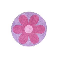 a pink and purple rug with a flower on the center, in front of a white background