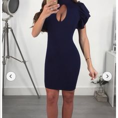 Never Worn Sexy Navy Keyhole Mini Dress . Size Small Elegant Cutout Bodycon Dress For Going Out, Chic Blue Bodycon Dress For Night Out, Chic Blue Mini Dress For Club, Chic Blue Bodycon Dress For Going Out, Chic Cutout Bodycon Dress For Going Out, Chic Cutout Mini Dress For Going Out, Chic Mini Dress With Cutout For Going Out, Blue Cutout Mini Dress For Party, Flirty Blue Dress For Going Out