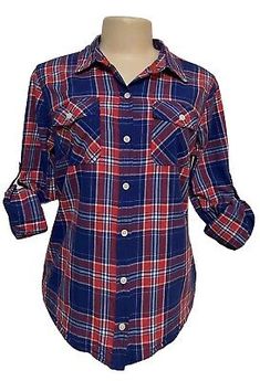 Mossimo womens top size M vintage Fall plaid shirt retro button blouse roll tab  | eBay Cheap Plaid Blouse For Fall, Plaid Shirts Women, Plaid Shirt Women, Plaid Shirts, Jeans Outfits, Button Blouse, Teen Clothing, Womens Shirt, Shirts Women