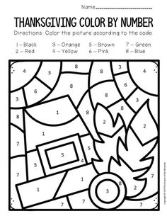 the thanksgiving color by number worksheet is shown in black and white with an image of