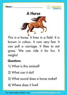 a horse worksheet with answers