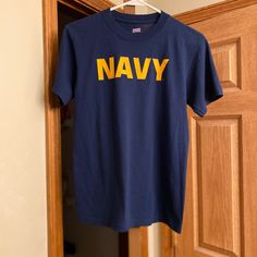 Brand New Navy Tshirt Large 14-16 Smoke Free Home Navy Blue Tshirt, Navy Shirts, Yellow T Shirt, Navy Shirt, Trendy Tshirts, Blue Tshirt, Navy Tops, Kids Shirts, Shirts Tops