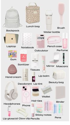 Aesthetic School Bag Essentials, What To Pack In Your School Bag Aesthetic, Things To Keep In Your Backpack Highschool, Bag Essentials Everyday School, Secondary School Bag Essentials, Things To Always Have In Your Backpack, Thing To Bring To School, What’s Inside My Backpack