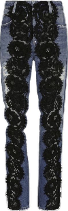 Luxury Blue Denim Bottoms, Luxury Blue Bottoms With Five Pockets, Luxury Straight Leg Jeans For Spring, Designer Denim Blue Bottoms, Lace Applique, Straight Leg Jeans, Leg Jeans, Dolce And Gabbana, Straight Leg