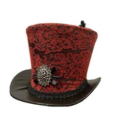 Hat  Steampunk Gothic Top Hat Red/ black vintage  print  Top Hat fully lined size 59 cm . It has lots of detail including lush vibrant soft feathers , roses and jewel  please refer to photos The Hat is brand new and unworn.high quality by Raven SDL . Any traces of glue is not a defect but characteristics of a hand made hat  Thank you for looking Adjustable Gothic Costume Hats For Festivals, Punk High Crown Top Hat For Festivals, Vintage Halloween Costume Hats And Headpieces, Adjustable Gothic Festival Costume Hats And Headpieces, Punk Style High Crown Mini Hat For Party, Punk Style Mini Hat With High Crown For Party, Vintage Mini Hats For Halloween Festival, Gothic Costume Hats And Headpieces For Festivals, Gothic Festival Costume Hats And Headpieces