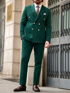 Green Striped Double Breasted Suit 2-Piece Suit Shop, Double Breasted Suit, Blazer Buttons, Green Stripes, Modern Fit, Double Breasted, Trousers, Slim Fit, Blazer