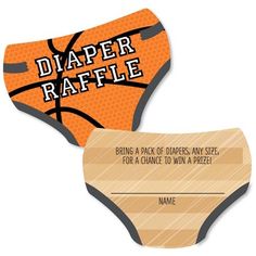 an orange and black diaper raffle with a basketball on it