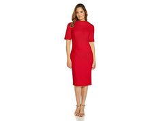 Adrianna Papell Roll Neck Sheath Collar Dress w/ V-Back - Women's Dress : Red : Showcase your fashion-forward style in the Adrianna Papell dress featuring a sheath silhouette and a lined stretch-poly fabrication. Fitted dress boasts a rolled collar, V-shaped back, and short sleeves. Concealed zipper back closure. Straight hemline falls at an elegant length. 95% polyester, 5% elastane. Lining: 100% polyester. Dry clean only. Imported. Measurements: Length: 41 in Product measurements were taken us Rolled Collar, Pointed Pumps, Red Fits, Adrianna Papell Dresses, Stretch Crepe, Crepe Dress, Roll Neck, Crepe Fabric, Adrianna Papell