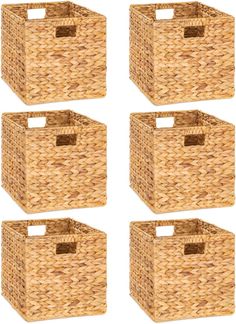 four wicker baskets with handles on each side