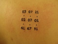 the back of a woman's shoulder with numbers on it