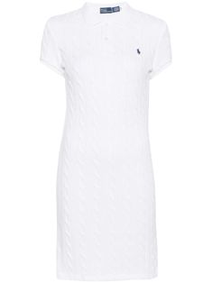 white cotton knitted construction cable knit polo collar signature Polo Pony motif short sleeves ribbed cuffs short side slits straight hem unlined short front button fastening Polo Dress Women, Knit Polo Dress, Polo Pony, Versace Outfit, Paris Woman, Knit Polo, Lauren White, Maxi Dress Cotton, Ralph Lauren Outfits