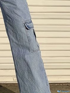 Orcajump - Blue Flap Pockets Straight Jeans, Loose Fit Non-Stretch Washed Cargo Pants, Women's Denim Jeans & Clothing Jeans Loose Fit, Women's Denim Jeans, Cargo Pants Women, Women Denim Jeans, Jean Outfits, Flap Pocket, Straight Jeans, Cargo Pants, Denim Jeans