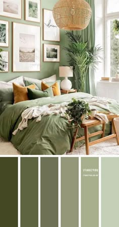 Discover the calming effect of sage green in our collection of modern bedroom ideas!  #bohobedroom Beige And Gold Bedroom, Green Pallet, Bedroom Aesthetic Cozy, Green Bedrooms, 2024 Bedroom, Modern Bedroom Ideas, Minimalist Bedroom Decor, Minimalist Living Room Design, Sage Green Bedroom