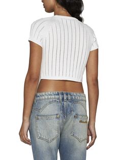 ->viscose, 84% Synthetic->polyester, 16% Fitted Viscose Knit Top For Spring, Fitted Cropped Viscose Top, Fitted White Rayon Top, White Fitted Rayon Top, White Fitted Viscose Top, Fitted White Viscose Top, Balmain Top, Balmain Shirt, Button Crop Top