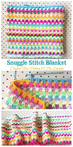 a crocheted blanket is shown with the text, snuggle stitch blanket