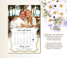 a wedding save the date card with daisies and flowers in front of a white background