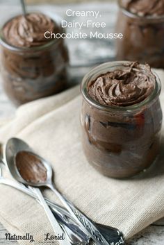 chocolate mousse in a glass jar with spoons