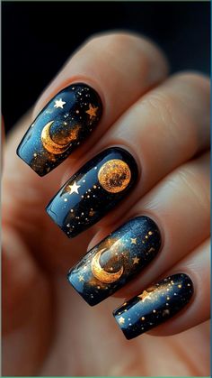 Christmas Dark Nails, Dark Fall Nail Ideas, Moon Nails Design, Harvest Nails, Nail Art Moon, Moon Nails, Goth Nails, Color Nails