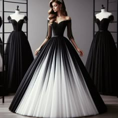 Black Wedding Dress Elegant, Cyberpunk Wedding, White And Black Wedding Dress, Black And White Wedding Dress, Goth Wedding Dresses, Black Wedding Gowns, Gothic Wedding Dress, Fairy Tale Wedding Dress, Pretty Prom Dresses