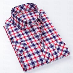 Season:Summer,Spring; Fabric:Polyester; Sleeve Length:Short Sleeve; Look After Me:Wet and Dry Cleaning,Washable; Gender:Men's; Style:Smart Casual,Comfortable,Streetwear,Fashion,Business,Basic; Tops Type:Collared Shirt,Button Up Shirt,Plaid Shirt,Dress Shirt; Occasion:Back to Office,Casual,Daily,Wedding; Fit Type:Regular Fit; Pattern:Plaid / Check; Neckline:Turndown; Front page:FF; Listing Date:10/31/2022; Bust:; Length:; Shoulder Width:; Fit US Size:null; Fit UK Size:null; Fit EU Size:null; Coll Red Slim Fit Shirt For Spring, Slim Fit Shirt With Button Closure For Summer, Fitted Half Sleeve Summer Shirt, Fitted Short Sleeve Shirt With Buttons For Summer, Red Slim Fit Button-up Shirt, Red Slim Fit Shirt With Button Closure, Red Half Sleeve Shirt For Summer, Red Slim Fit Shirt, Red Collared Slim Fit Shirt