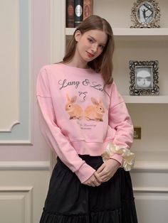 Composition : Outshell: 100%CottonColor : PINKCountry of Origin : Republic of Korea Pink Relaxed Fit Sweatshirt For Spring, Pink Winter T-shirt For Loungewear, Pink Long Sleeve T-shirt For Loungewear, Bunny Sweatshirt, Pink Sweatshirt, Composition, The 100, Top Outfits, Sweatshirts