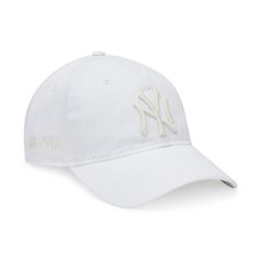 the new york yankees'47 clean cap is white and has an embroidered ny logo on it