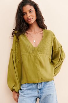 Nuuly | Tops Deep V Blouse, Easy Breezy, Top Design, Deep V, Apparel Accessories, Shirts Tops, Shirt Blouses, Tops Designs, Ruffle Blouse