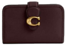 Coach Brown Wallet With Card Slots, Formal Brown Wallets With Gold-tone Hardware, Coach Rectangular Wallet With Gold-tone Hardware, Luxury Leather Wallets With Gold-tone Hardware, Coach Wallet With Zipper Closure For On-the-go, Smooth Leather, Card Slots, Slots, Zip Pockets