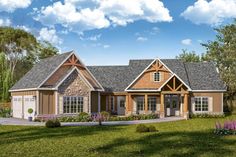 this is an artist's rendering of the country house plan for these ranch home plans