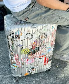 Silver Suitcase With Stickers, Rimowa Luggage Aesthetic Stickers, Rimowa Suitcase Aesthetic, Rimowa Luggage Aesthetic, Replica Aesthetic, Rimowa Suitcase, Luggage Aesthetic, Rimowa Luggage, Suitcase Stickers