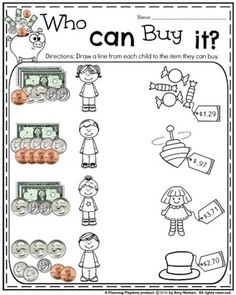 a worksheet with money for kids to learn how to find the money they can buy