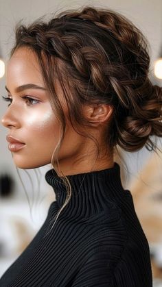 20 Hairstyles for Date Night 2024: From Romantic Curls to Chic Updos Mostly Up Bridesmaid Hair, Updo Long Hair Bridesmaid, Upstyles With Braids, Simple Side Bun Hairstyles, Updos For Long Hair With Braids, Bridesmaid Hairstyles 2024 Trends, Braids And Ponytail Hairstyles, Glamour Hair Updo, Messy Braided Updo