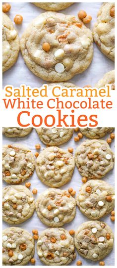 salted caramel white chocolate cookies with orange and white sprinkles on top