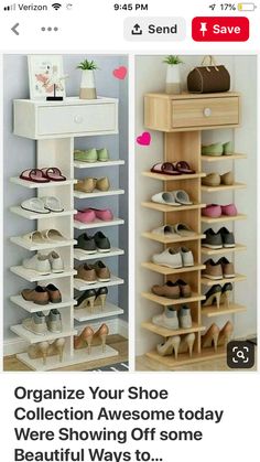 the shoe rack is organized and ready for someone to put their shoes on it's shelves