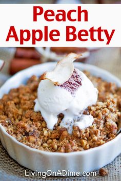 this is an image of a bowl of peach apple beet crumbled dessert