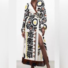 Nwt White Multicolor Dress Red Lace Midi Dress, Wrap Dress Midi, Unique Composition, Dress Zara, Belted Midi Dress, Split Maxi Dress, Early Spring Outfits, V Neck Midi Dress, Printed Wrap Dresses