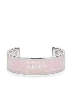 rose pink polished finish engraved logo enamel detail open cuff design Versace Jewelry Rings, Vintage Versace Jewelry, Versace Jewelry Bracelets, Versace Accessories Jewelry, Versace Bracelet, Versace 90s, Versace Jewelry, Balenciaga Track, Balenciaga Triple S