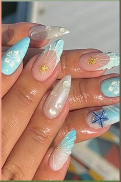 Visit BookOnBoard.com to find cute beach nails designs, simple beach vacation nails- ocean, sea, coral, hawaii, acrylic, long, waves, trendy beach nails inspo, short, square, shell, almond, french tip, gel, orange, yellow, blue, pastel, cute summer beach nails, beach nail art, #beachnailideas vacation nail inspo, simple summer nails, #beachynails coastal nails, holiday nails for summer, beach inspired nails, elegant nails, seashell nails #beachnails2024 #beachnailcolors #beachvibes #summernails Ongles Baby Blue, Beach Themed Nails, Vacation Nails Beach, Mermaid Nail Art, Seashell Nails, Summer Nails Beach, Baby Blue Nails, Nagellack Trends