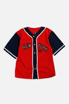 Vintage New York Jersey - S – Frankie Collective Collegiate Red Jersey For College, Red Collegiate Jersey For College, Collegiate Style Red Jersey For College, Red College Jersey For Baseball Season, Red Jersey For College Baseball Season, College Red Jersey With Letter Print, Red College Jersey With Letter Print, Red Collegiate Jersey With Baseball Collar, Red College Baseball Jersey