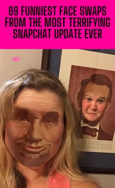 a woman with her face covered in brown paper and the caption reads, 69 funest face swaps from the most terrifying