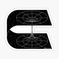 a black and white sticker with the letter e in it's center, surrounded by stars