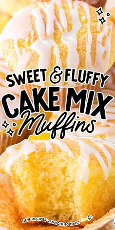 sweet and fluffy cake mix muffins with icing