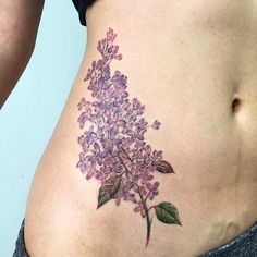 Chickadee And Lilac Tattoo, Lilac Shoulder Tattoo, Purple Lilac Tattoo, Tattoo Lilac, Flower Tat, Belly Tattoo, Tattoo Shoulder