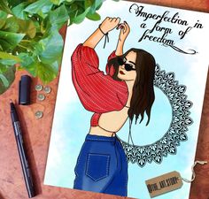 a greeting card with an image of a woman wearing sunglasses and holding a string in her hand