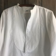 Antique French Mens Dress Shirt, White Cotton, Monogram,  Original Label, Period Clothing ja #7282206 Fine, crisp white cotton mens dress shirt with very fine tuck pleating and monogram. Long sleeves. Open front (no buttons) panel made for stud buttons. No buttons on the sleeve ends too (French cuff). The yolk /front  panel of the shirt would have been finished in a high starched fashion. Monogrammed in white embroidery (shown).  Original label for Toulouse France shirtmaker. This is a wonderful Gents Dress, Masculine Elegance, French Shoes, Mens Dress Shirts, Toulouse France, Period Clothing, Period Outfit, French Cuff, Mens Dress