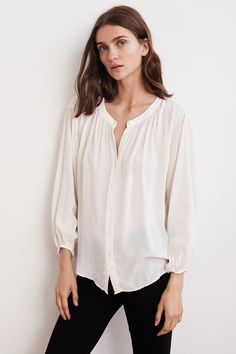 LEAH RAYON CHALLIS BUTTON UP TOP La Style, Velvet Tees, Button Up Top, La Fashion, Peasant Top, Peasant Tops, Womens Tees, Fashion Forward, How To Look Better