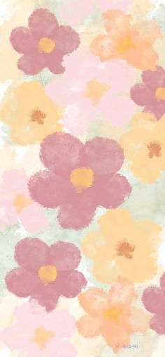 pink and yellow flowers are on a white background with watercolor paint strokes in the middle