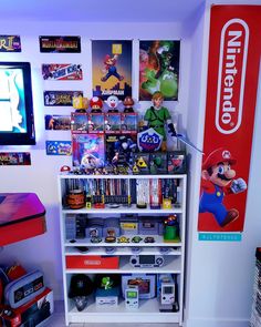 the nintendo store is filled with games and video game memorabilia, including mario kart